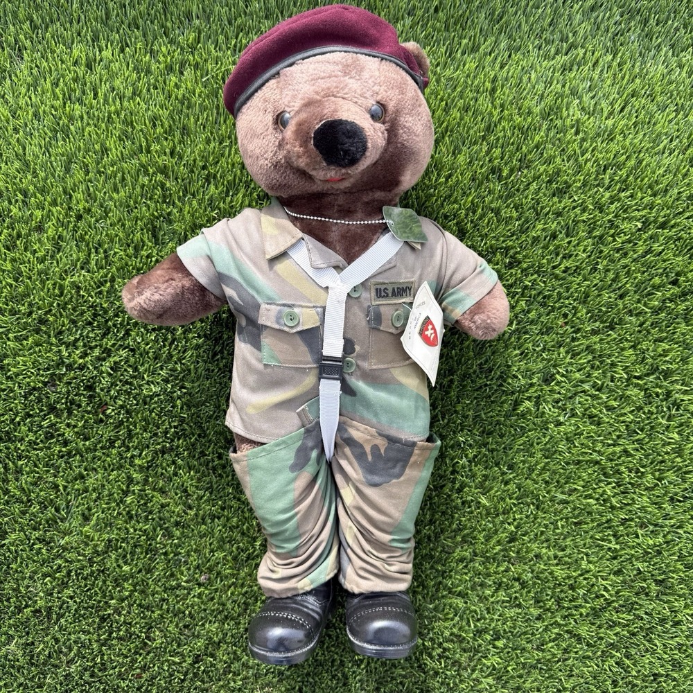Vintage 1989 US Army Airborne Plush Teddy Bear‎ COMPLETE Pin, Dog Tag, Bag, Hat